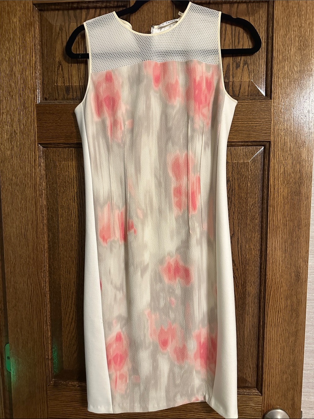 T Tahari Ivory Midi Dress with Pink Floral Print